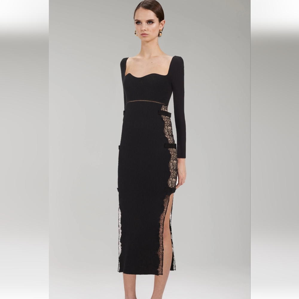 Self Portrait Black Knit Midi Dress- new with tags